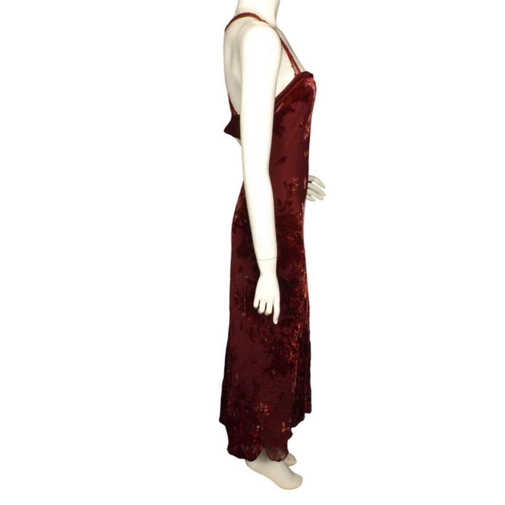 BETSEY JOHNSTON Maxi Dress, L, Dark Red Burnout Velvet, Straps, Back Zip,VINTAGE - Picture 9 of 12